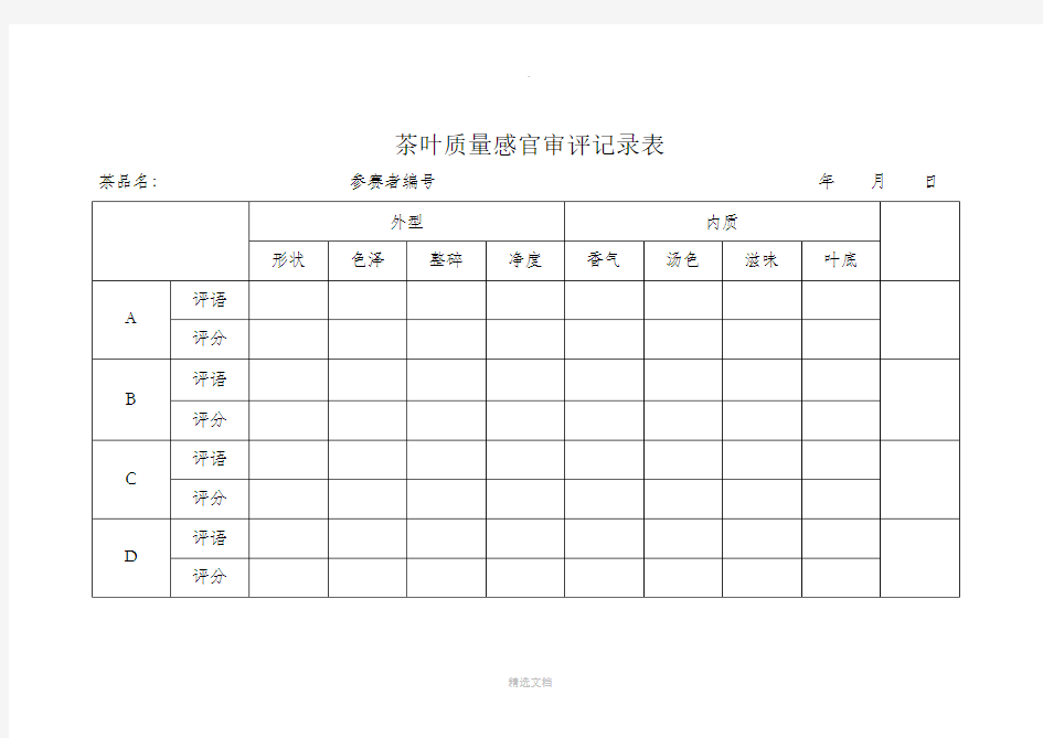 茶叶感官审评记录表