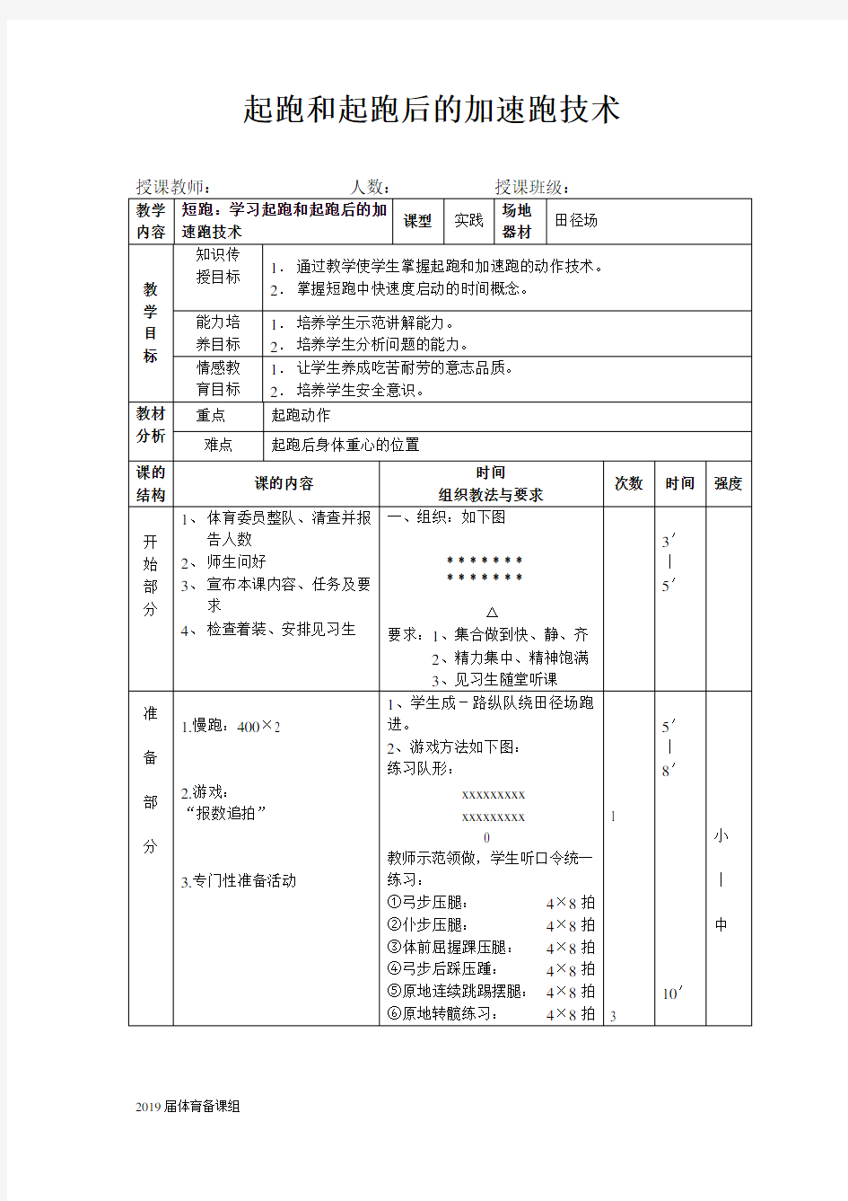 短跑：起跑和起跑后的加速跑技术