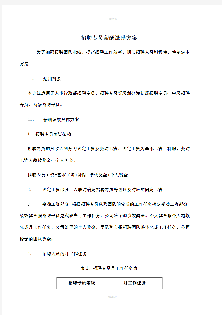 互联网公司招聘部门绩效制度及奖励方案