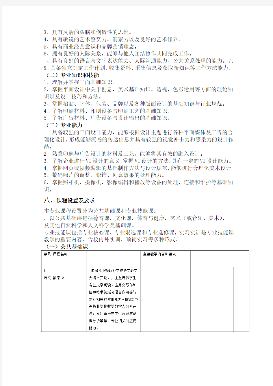 平面设计专业教学实施方案