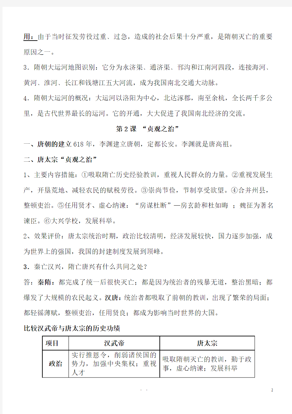 新人教版七年级历史下册知识点汇总