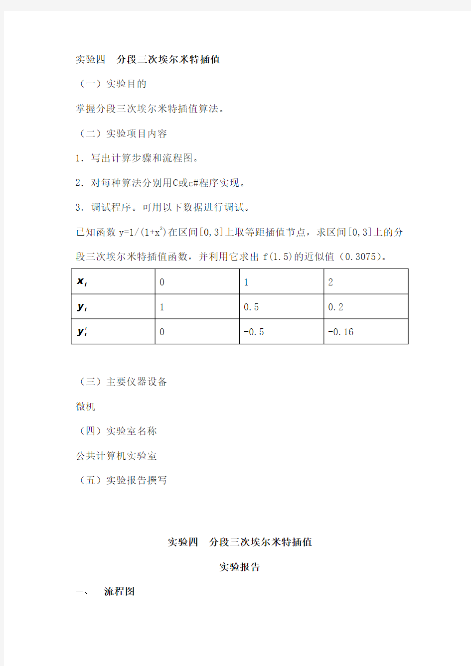 数值计算数值分析实验分段三次埃尔米特hermite插值c程序实现流程图