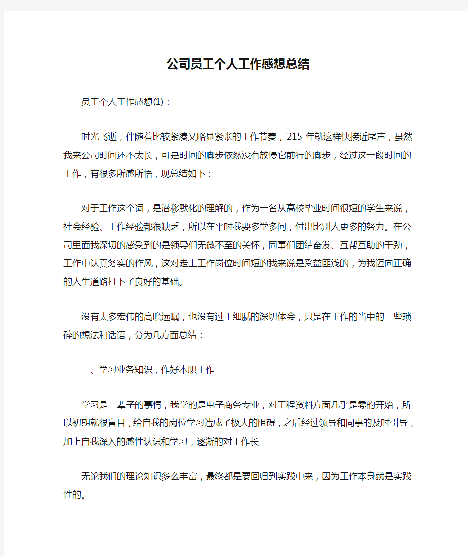 公司员工个人工作感想总结