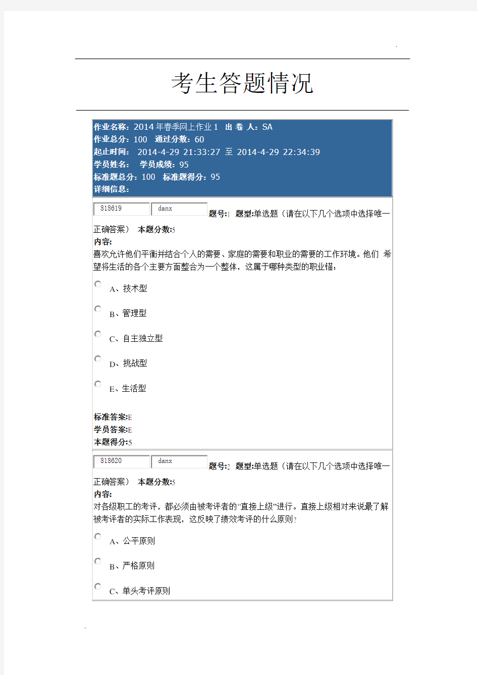 华东理工 人力资源管理 网上作业1