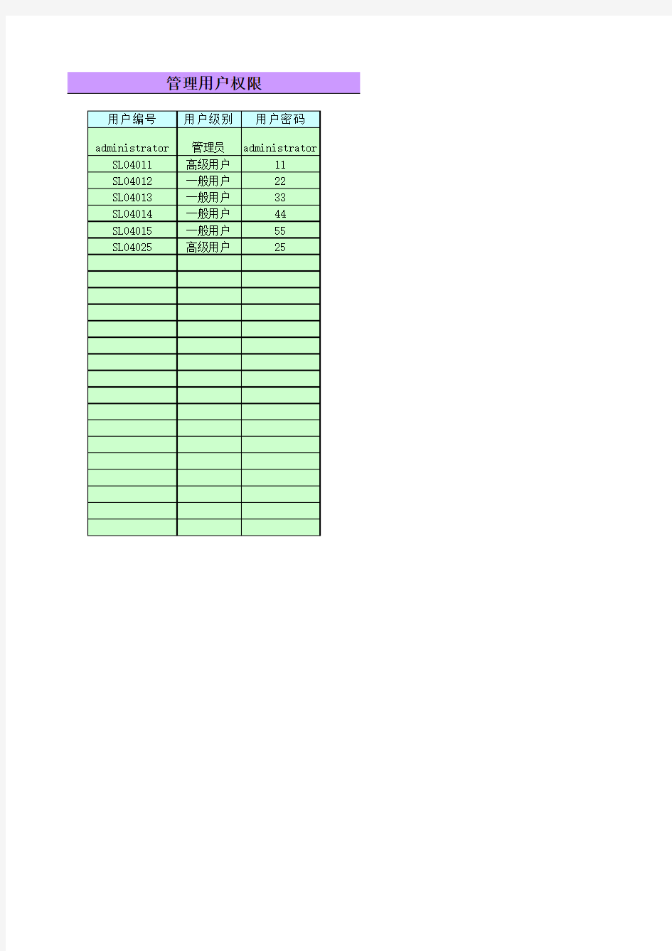 用户权限管理系统说明明细表Excel模板