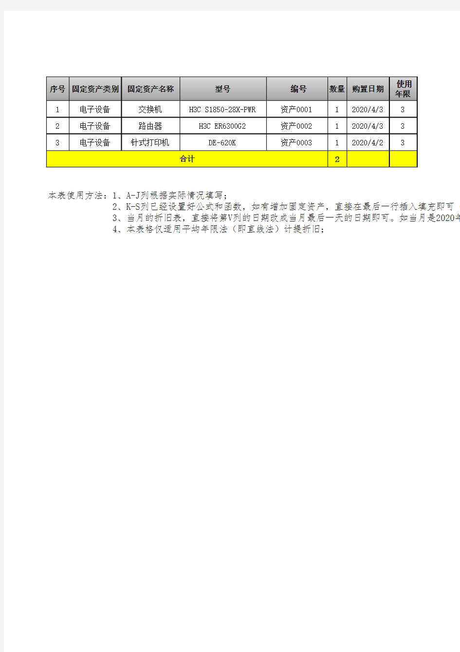 资产折旧表(自动计提折旧)