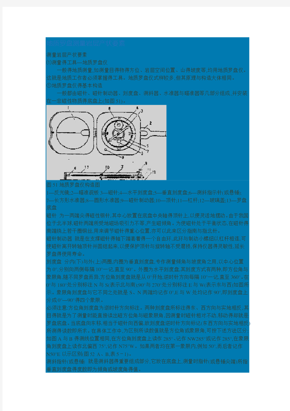 地质罗盘的使用方法及其读数