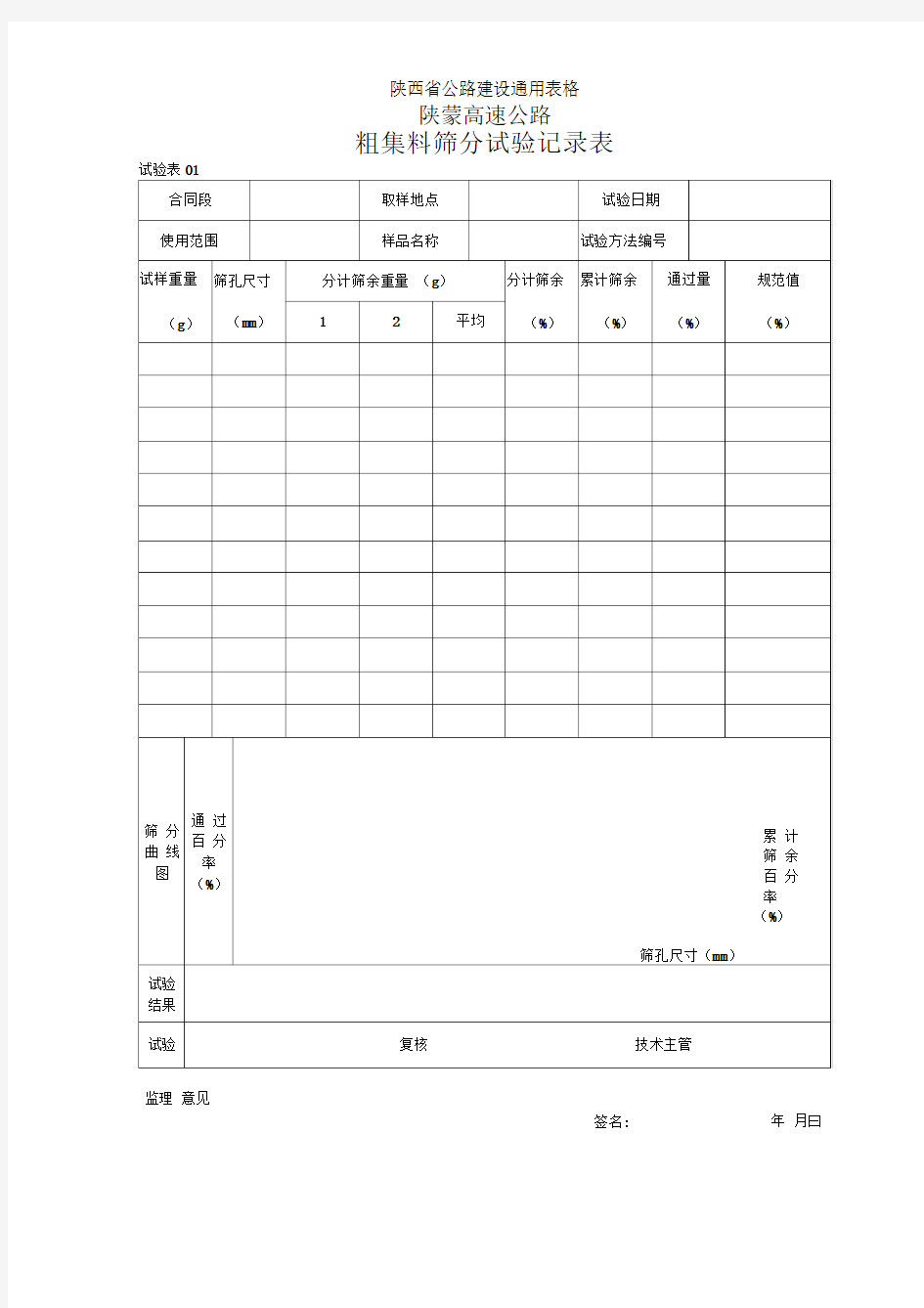 粗集料筛分试验记录表