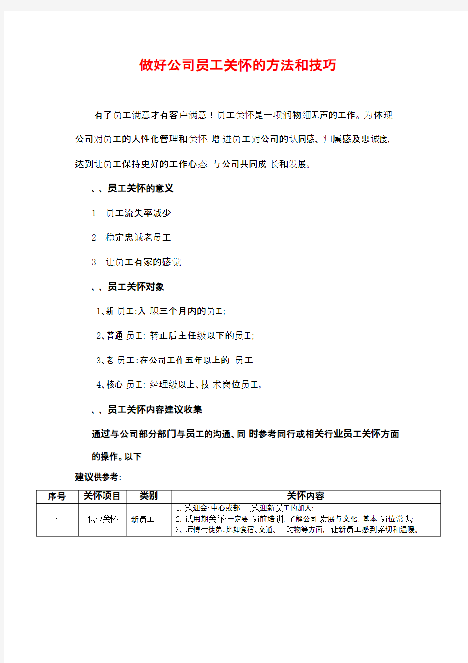 做好公司员工关怀的方法和技巧