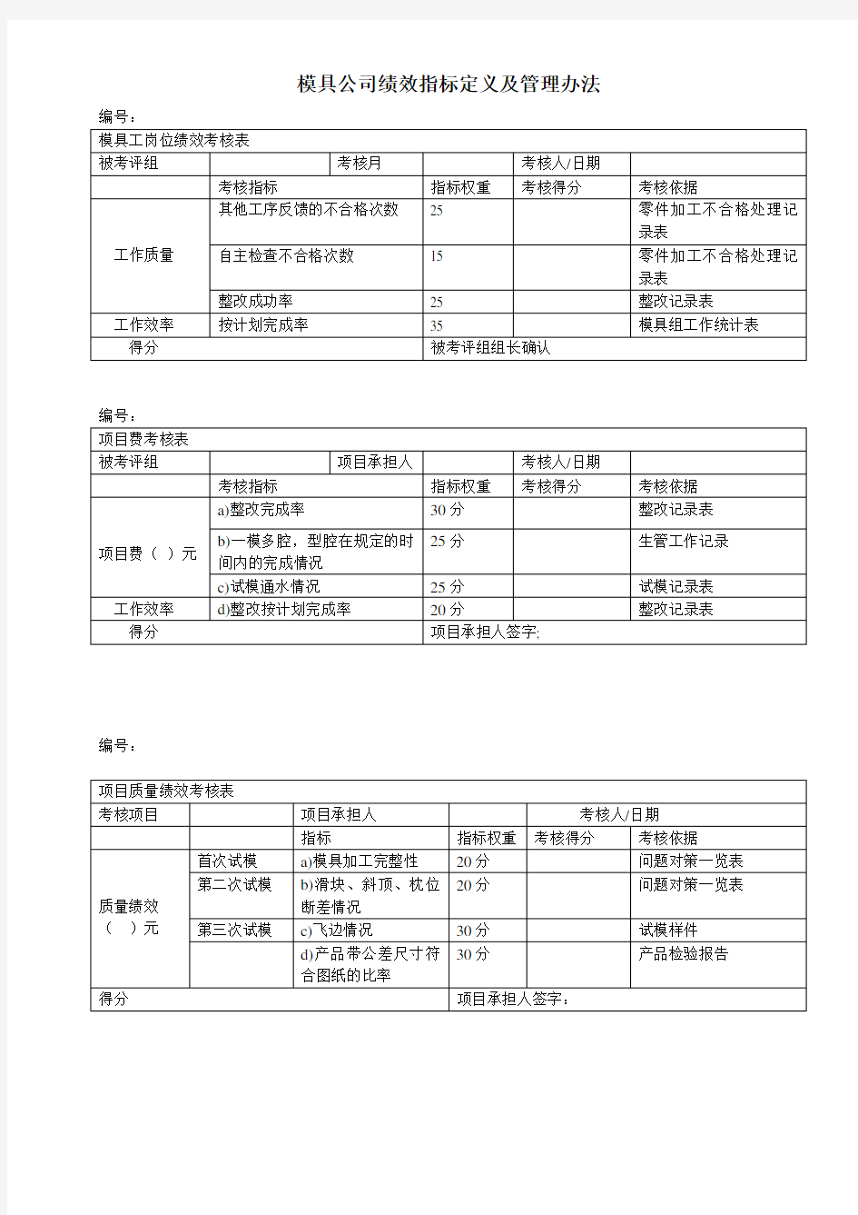 模具绩效考核表