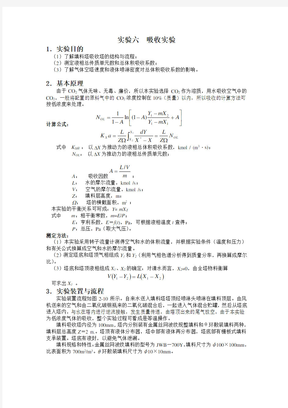 实验六  吸收实验