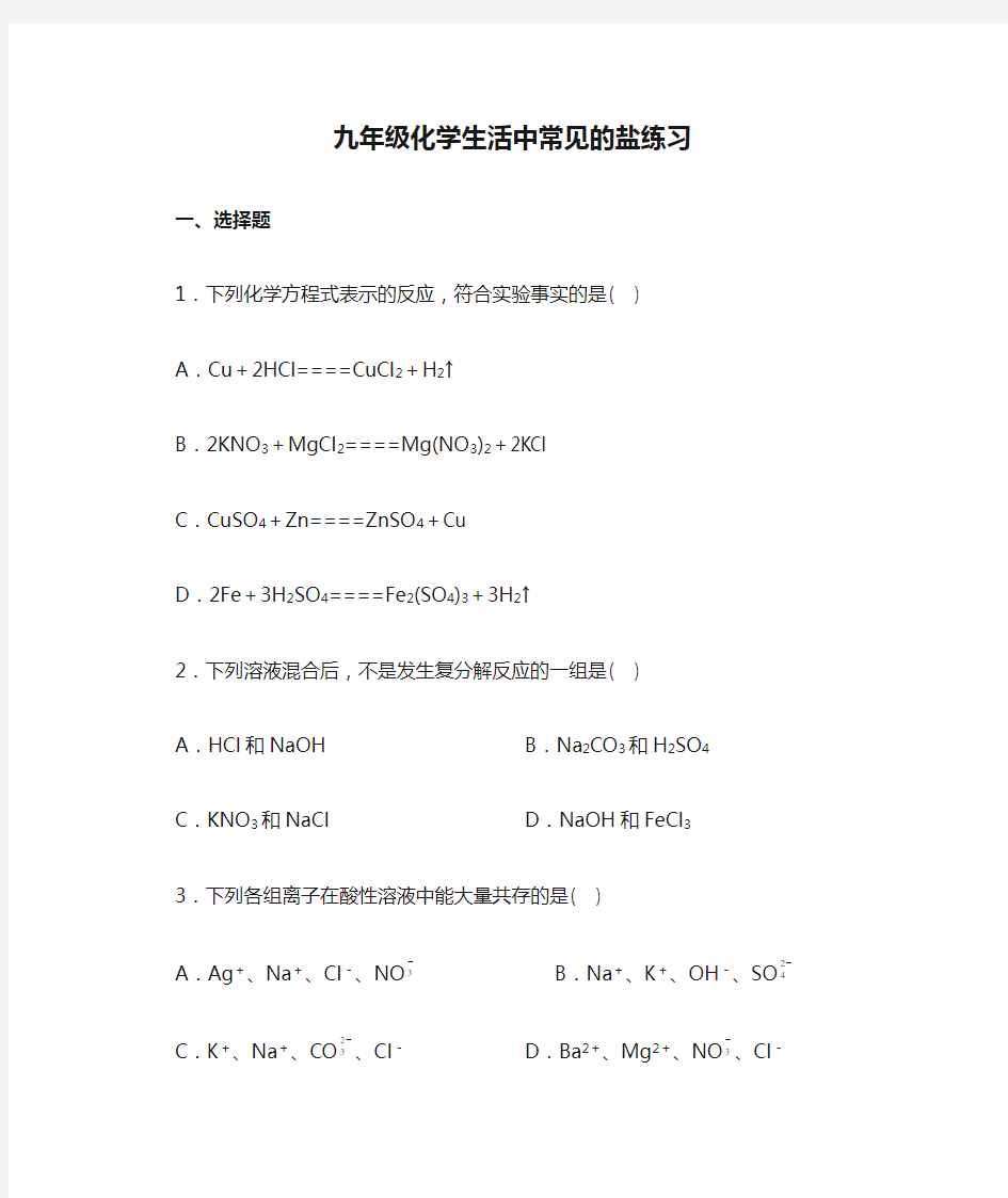 九年级化学生活中常见的盐练习