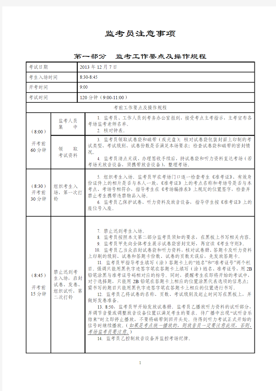 监考员注意事项