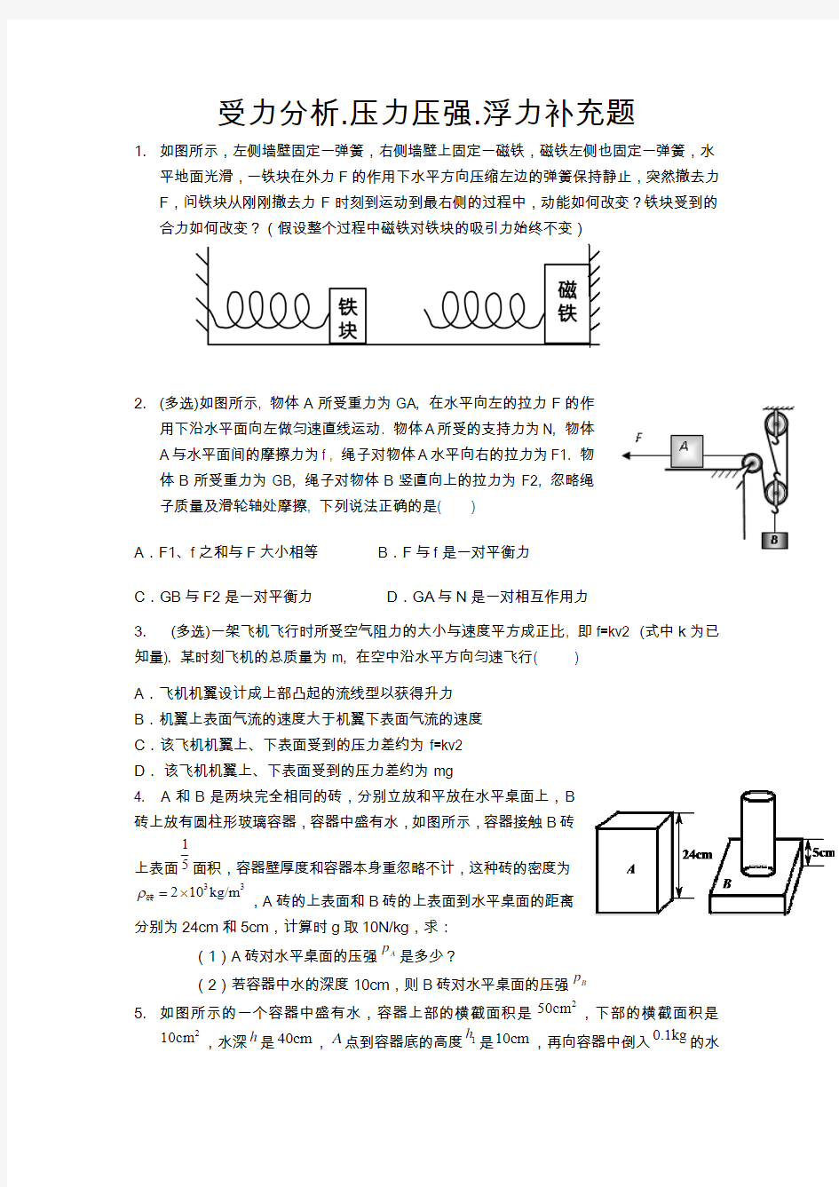 初中物理总复习——受力分析.压强.浮力