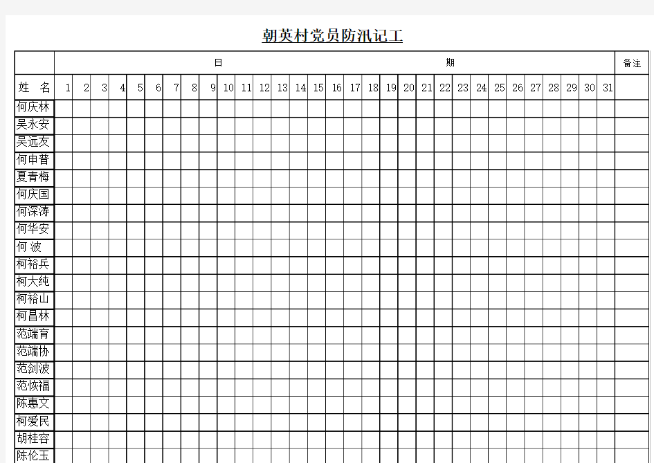 工人工天记录表