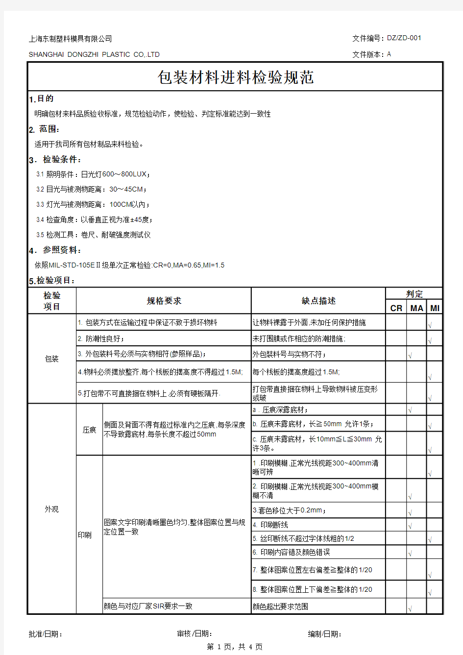 IQC包材类进料检验规范