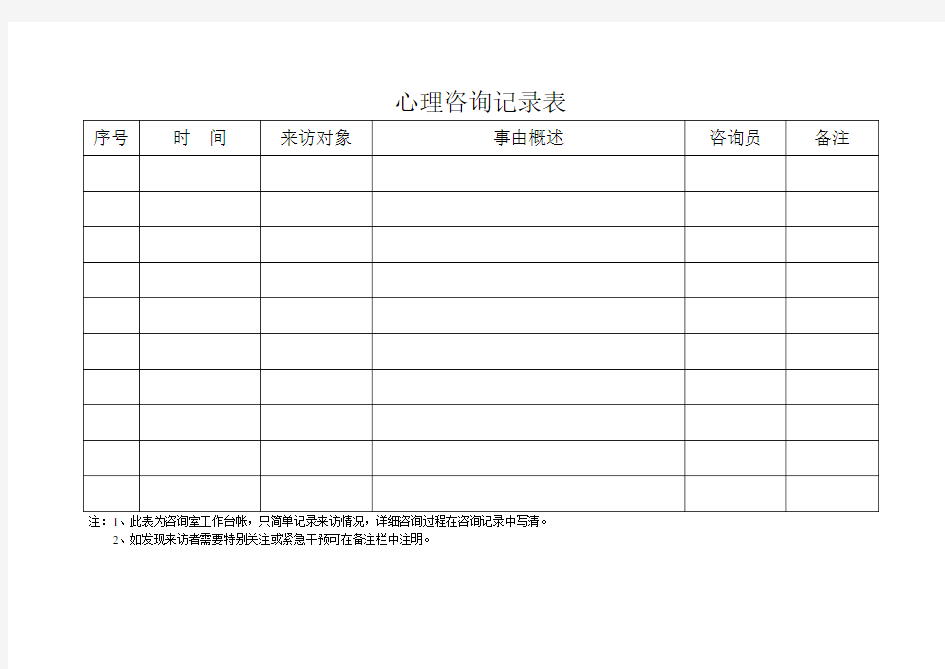 心理咨询室台账表格