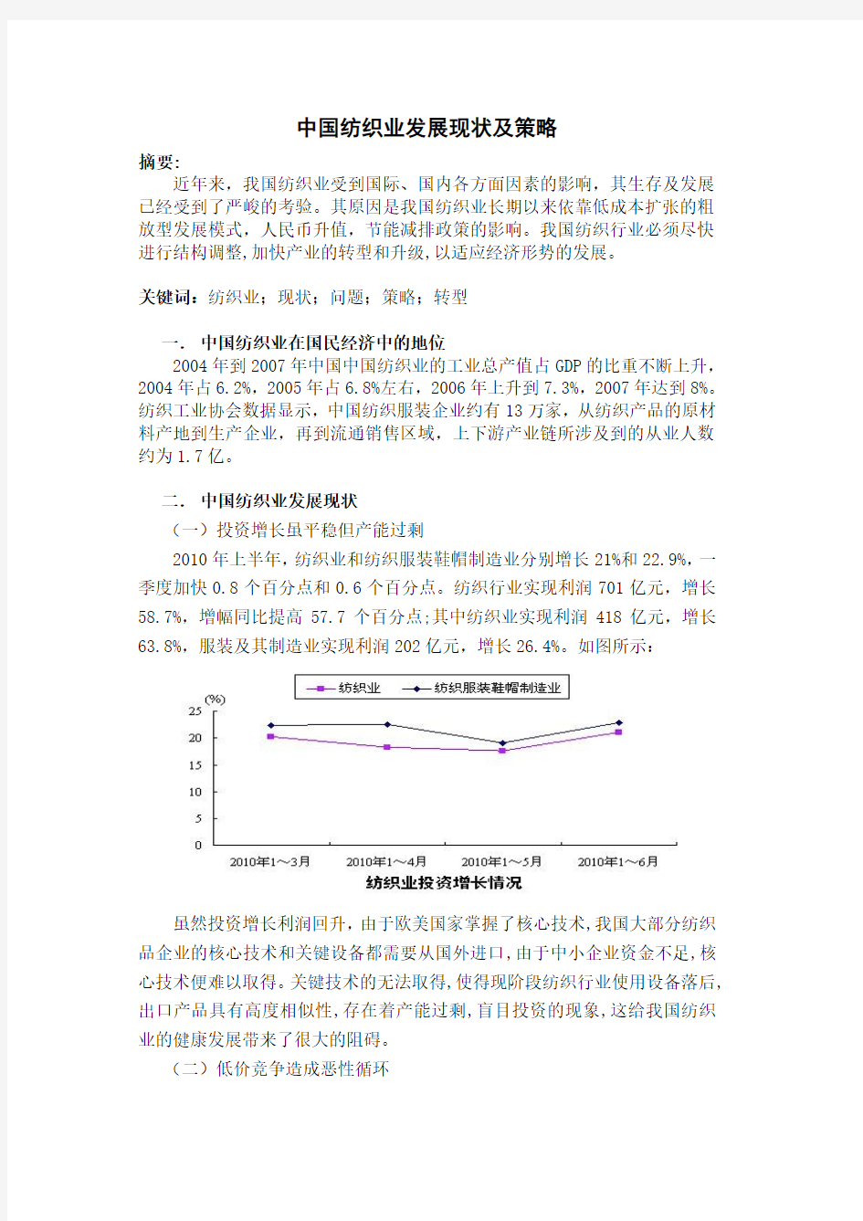 中国纺织业发展现状及策略