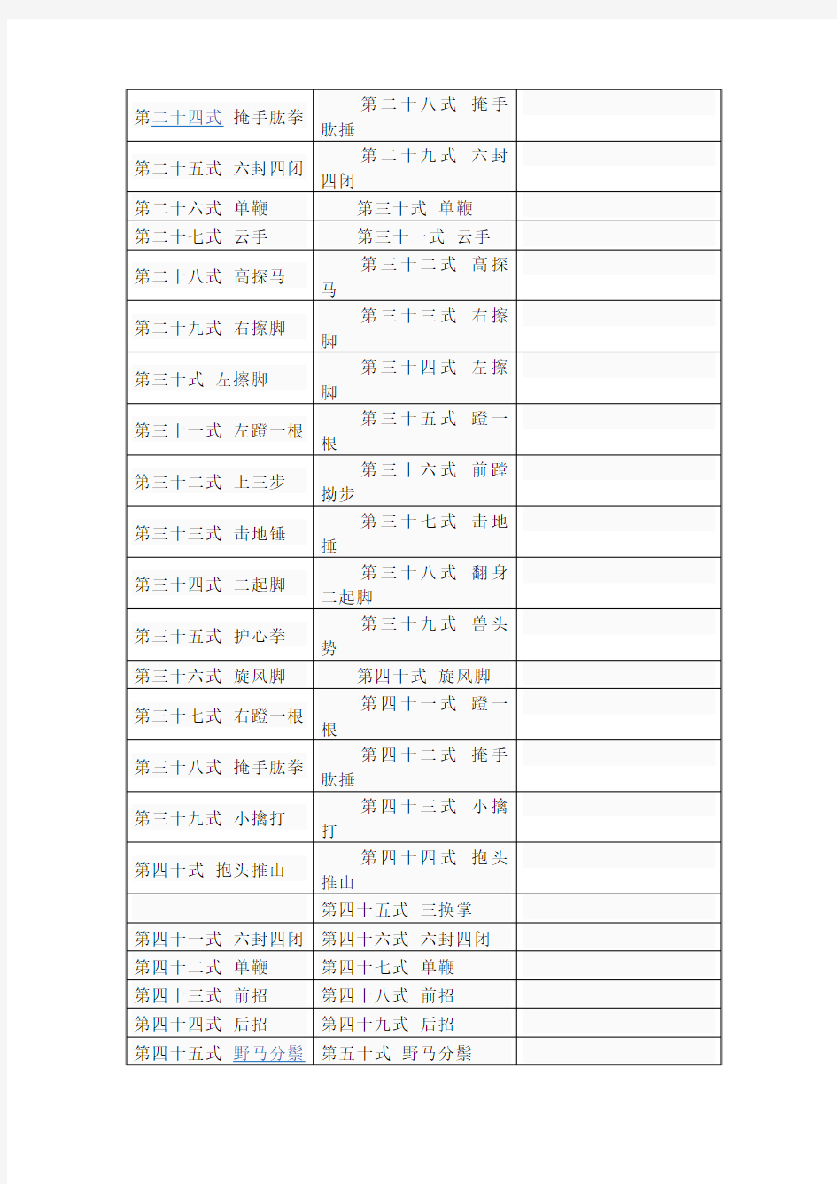 陈式老架一路与新架一路拳谱对照表