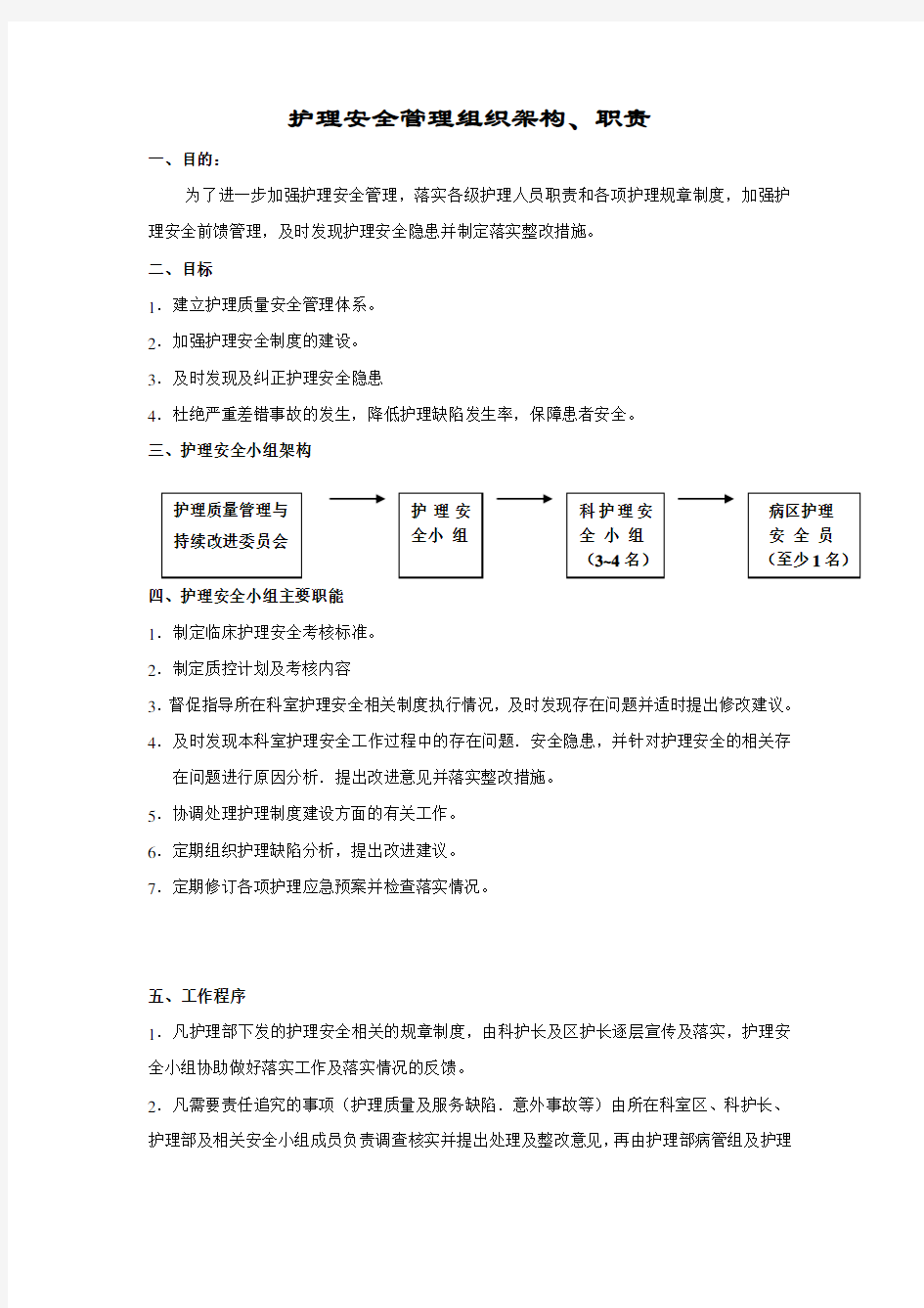 护理安全管理组织架构、职责