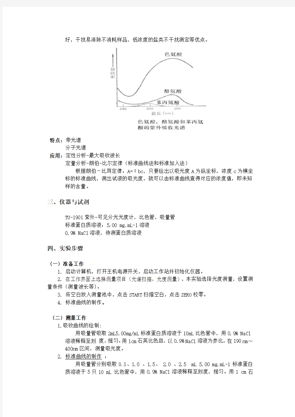 紫外分光光度法测定蛋白质含量