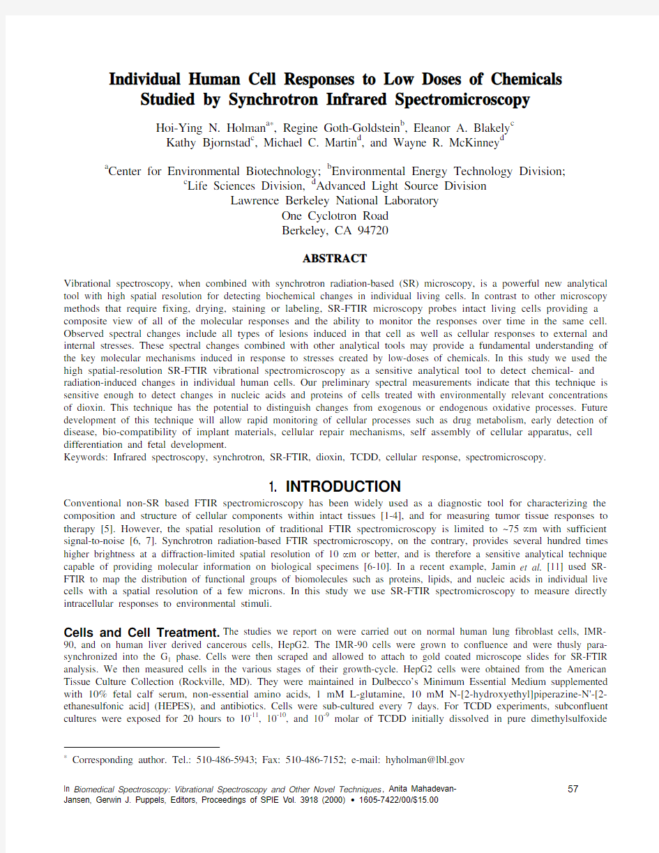 Individual Human Cell Responses to Low Doses of Chemicals Studied by Synchrotron Infrared S