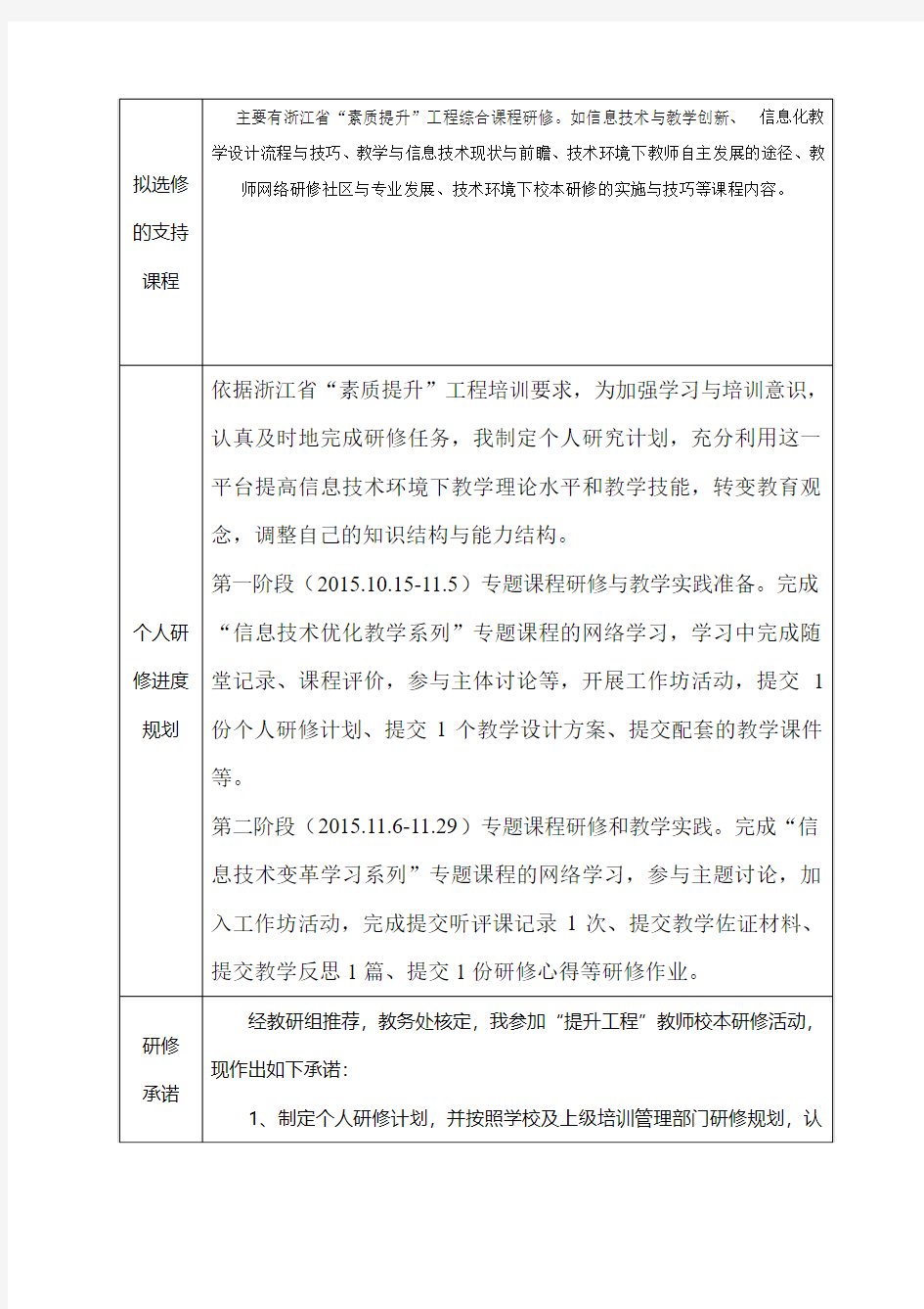 浙江省“提升工程”培训个人研修计划