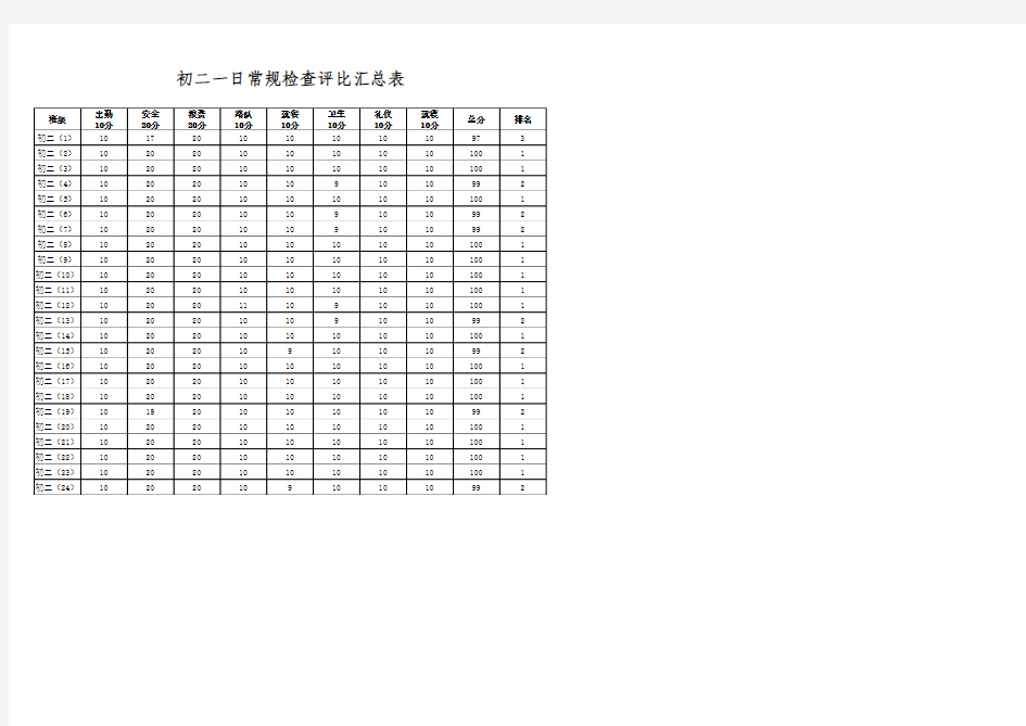 一日常规检查评比量化表