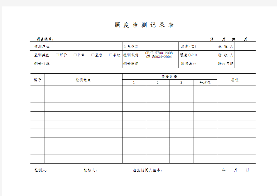 照度检测记录表