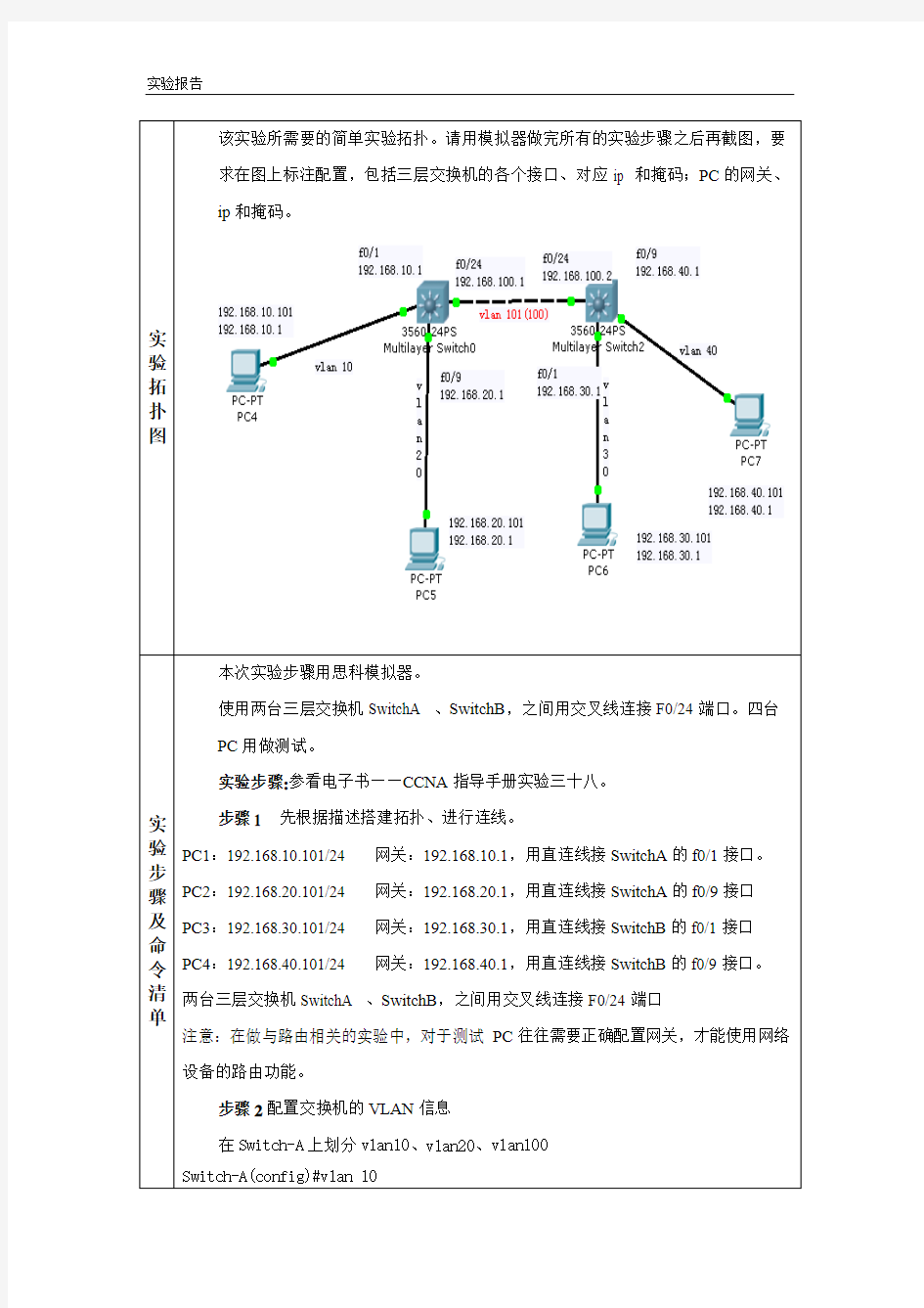 实验报告13三层交换机静态路由_罗灿