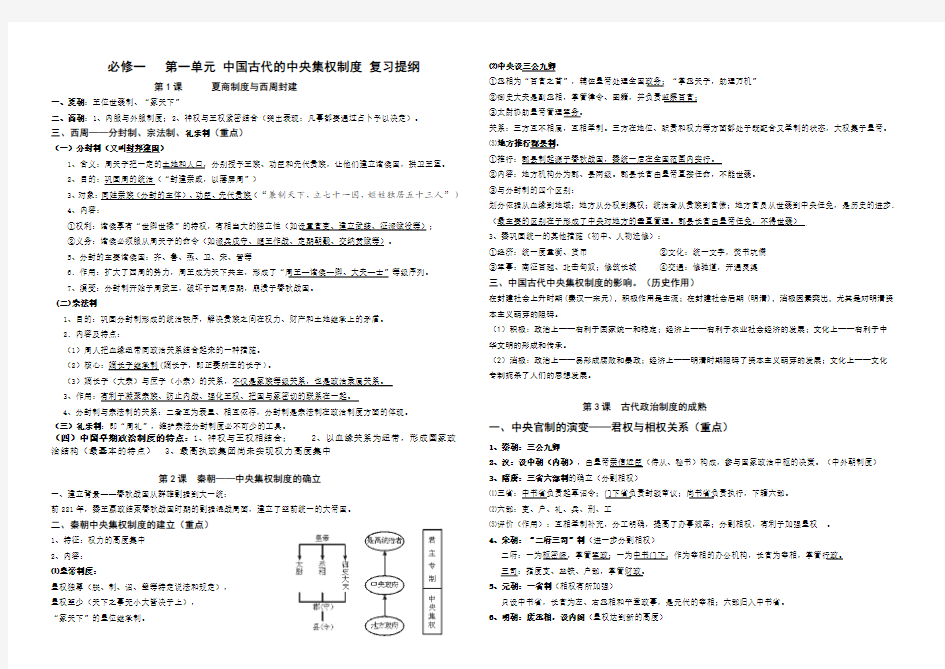 岳麓版历史必修一第一单元复习提纲