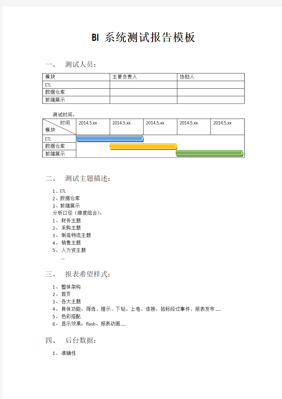 BI分析测试报告模板