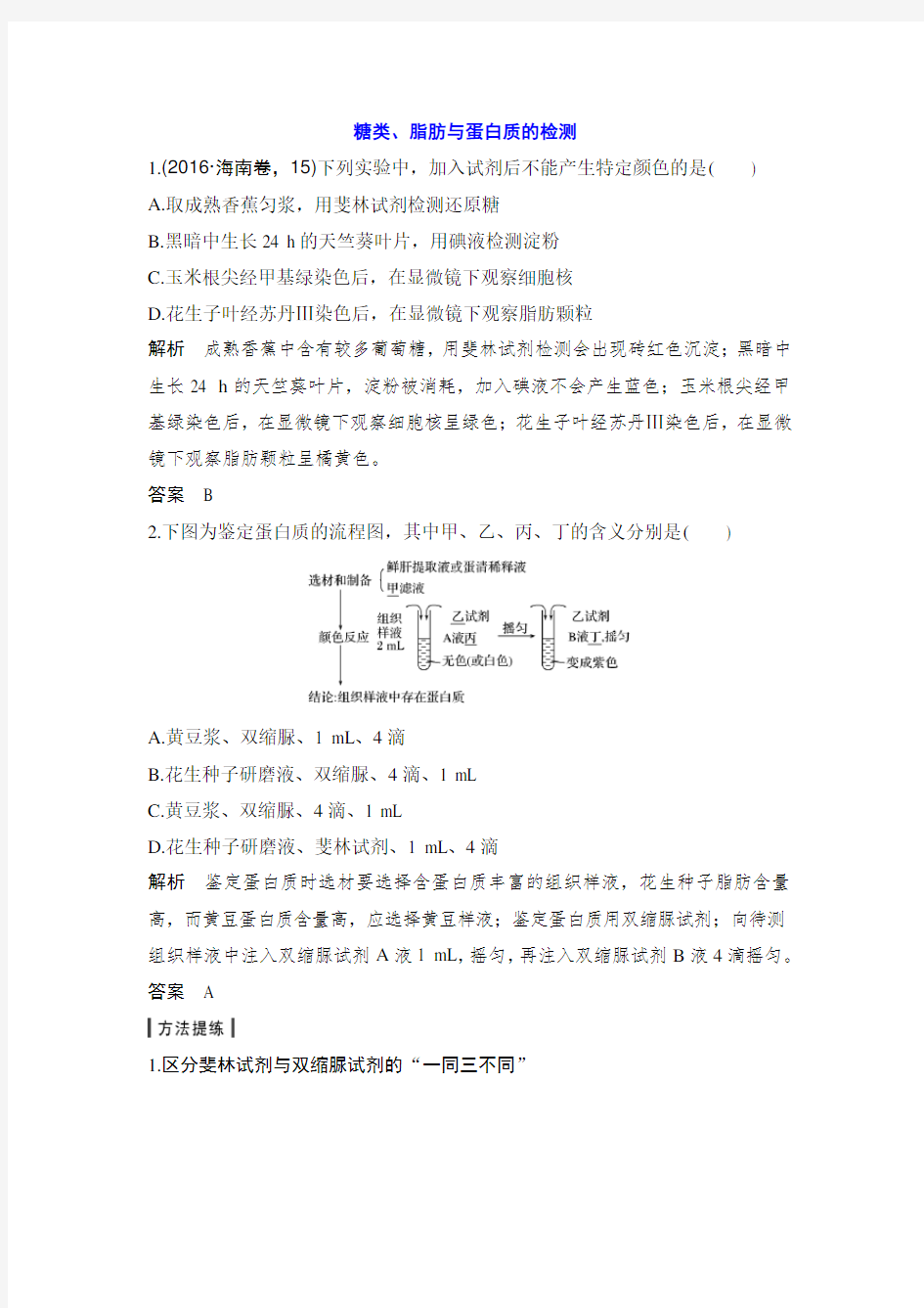 最经典总结-糖类、脂肪与蛋白质的检测