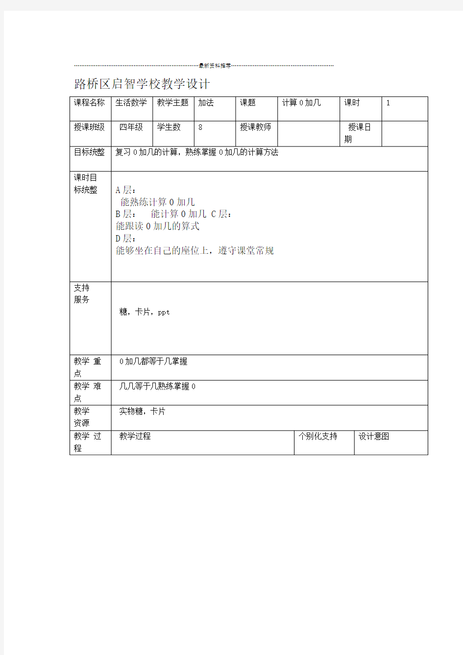 培智学校四年级生活数学教学设计合集