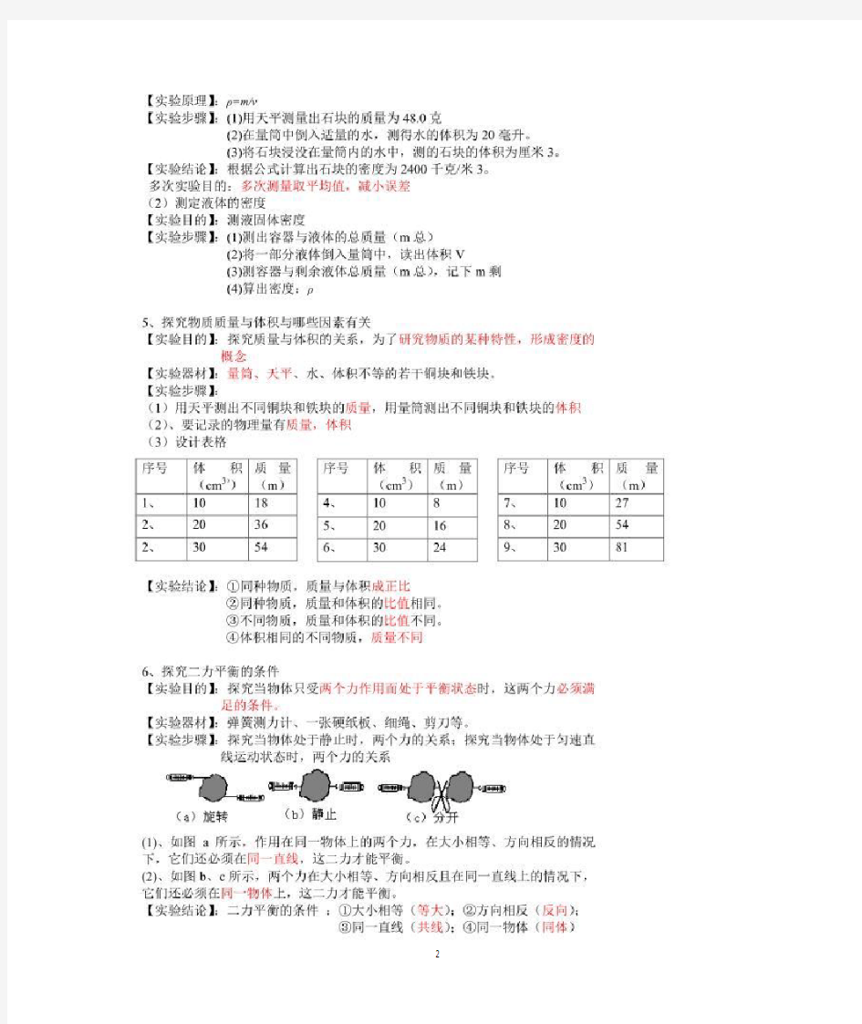 初中15个物理实验--实验步骤