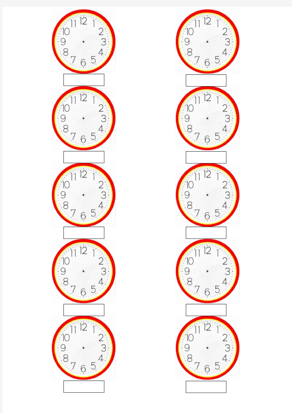 (完整版)认识钟表--空白表盘图(每张十个表盘)