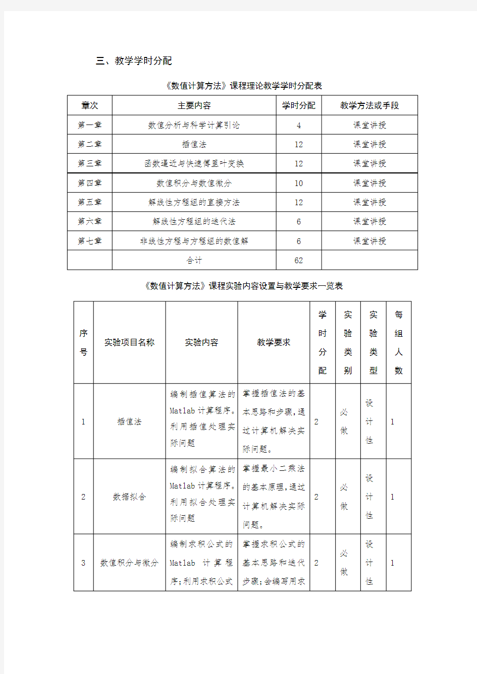 《数值计算方法》课程教学大纲