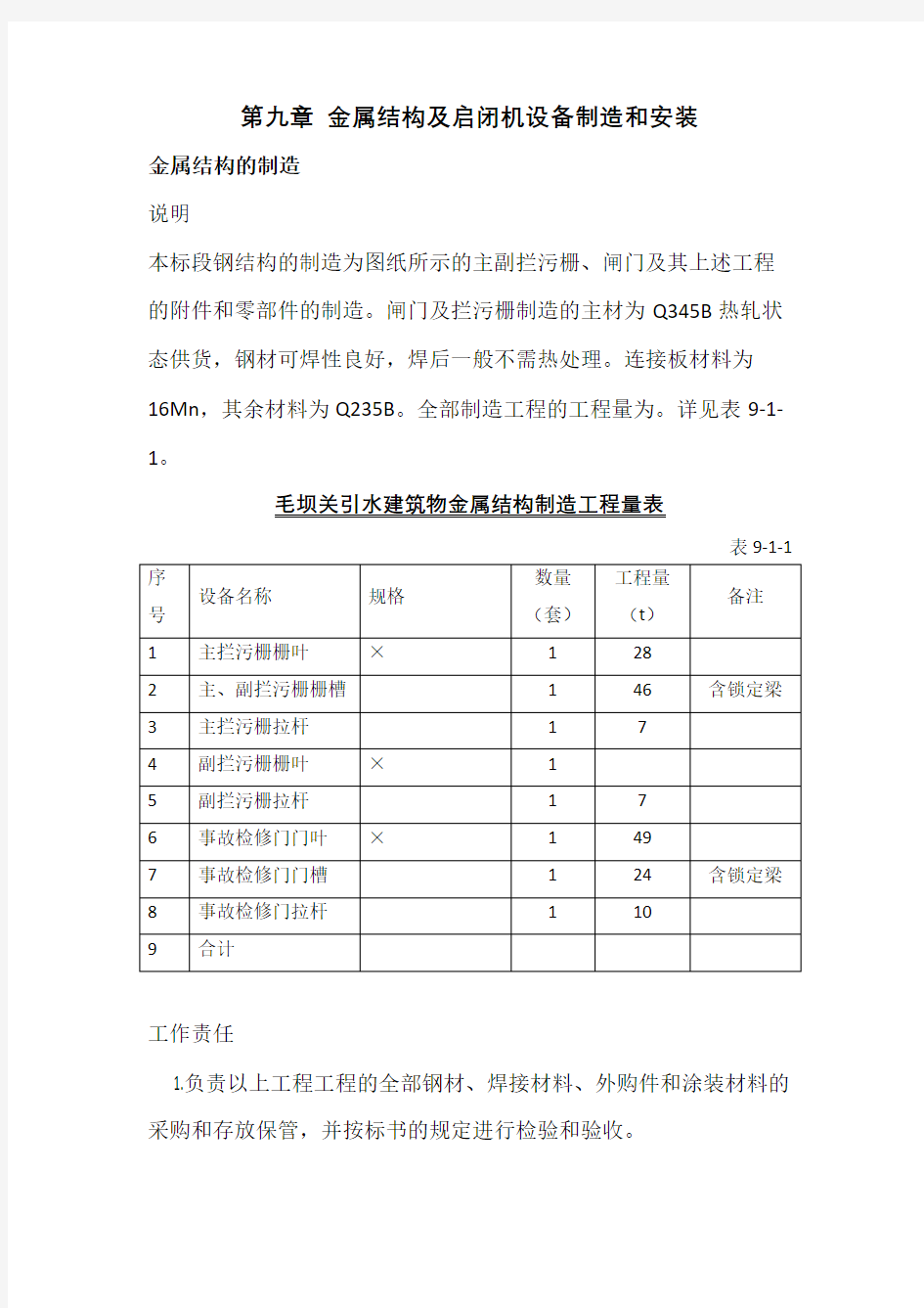 金属结构及启闭机设备制造和安装