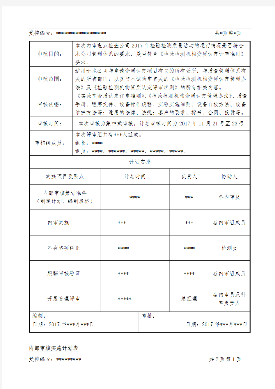 检验检测机构内审示例供大家参考