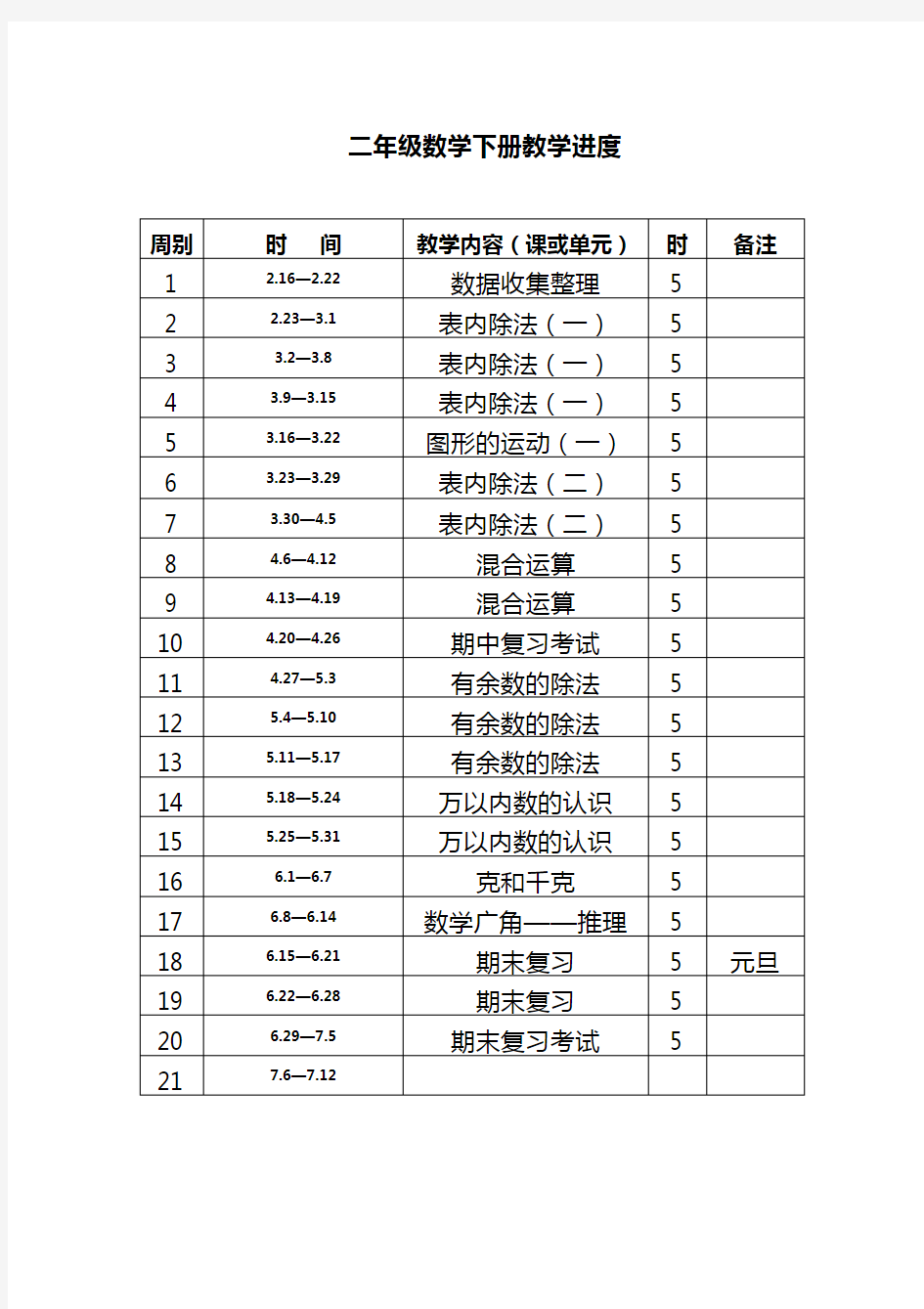 最新人教版二年级数学下册教案(全册)