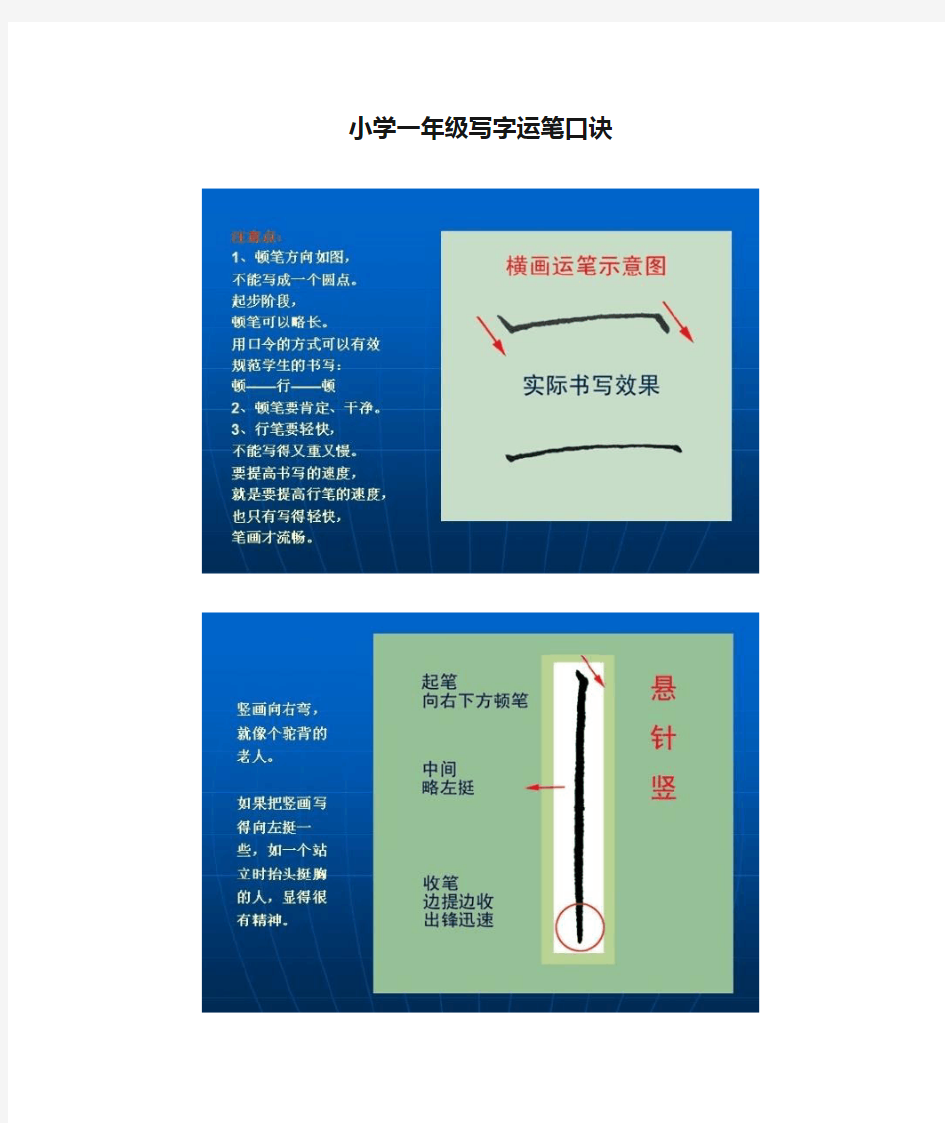 小学一年级写字运笔口诀