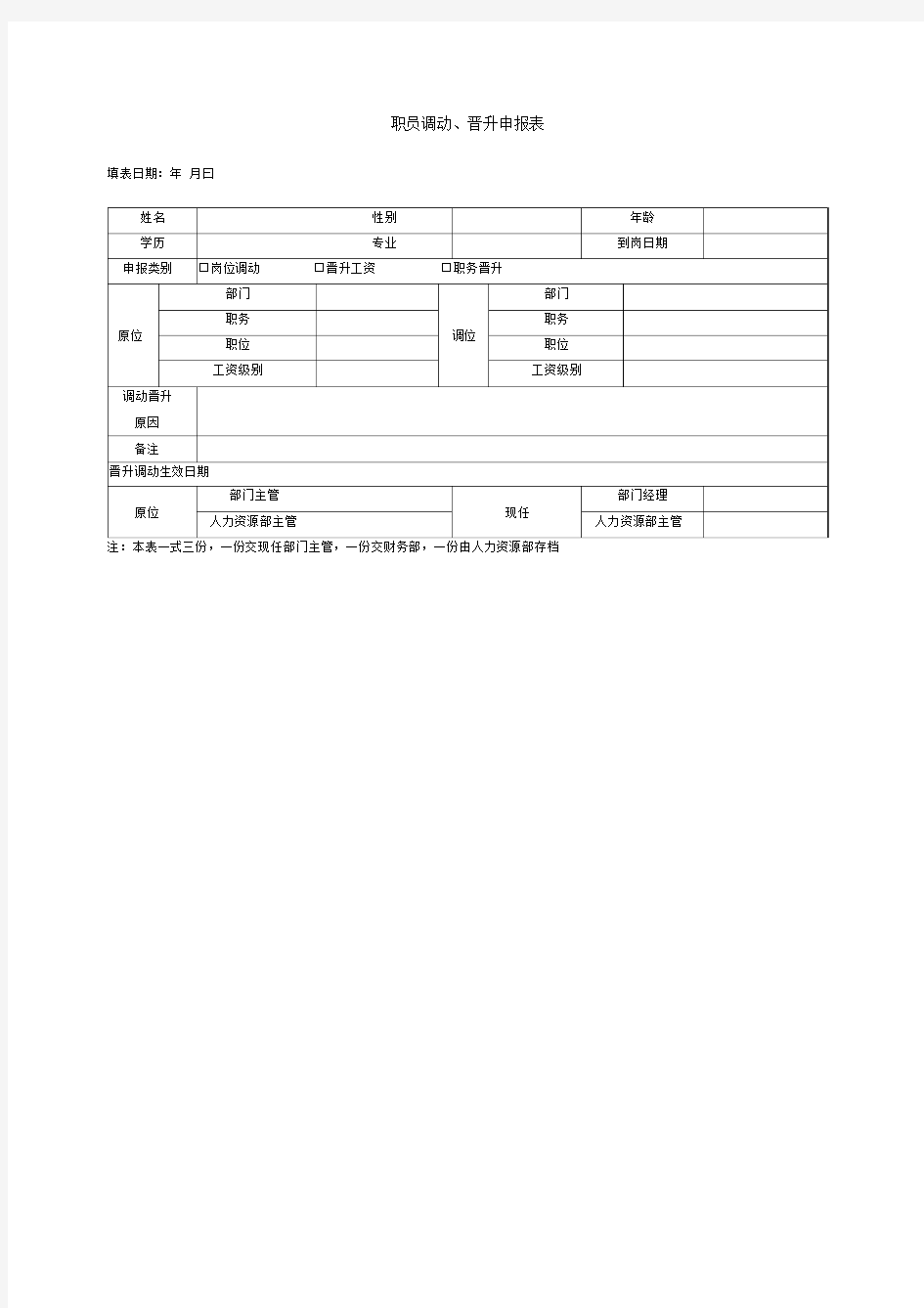 企业职员调动、晋升申报表