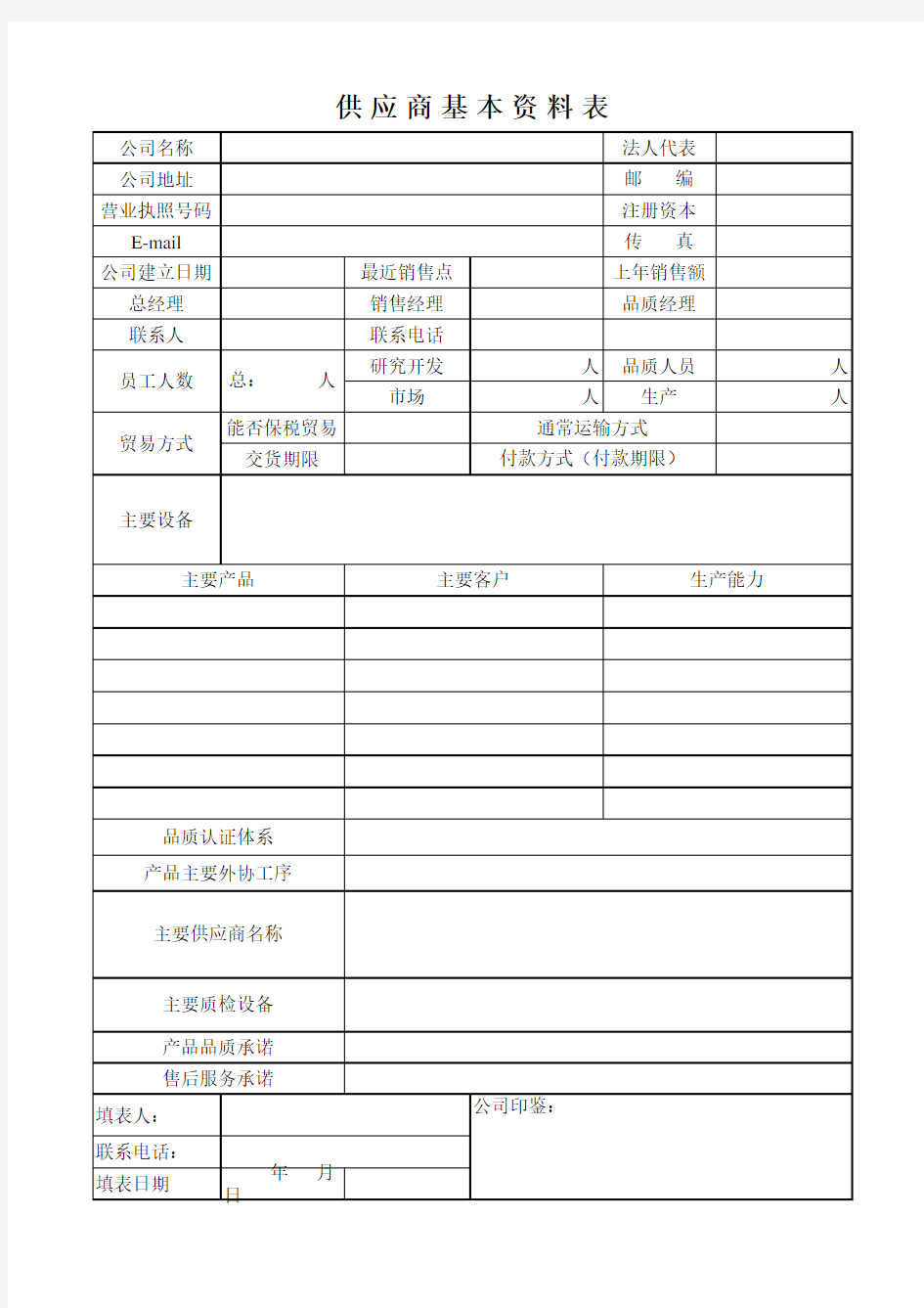 供应商基本资料表