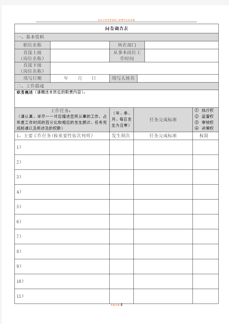 岗位说明书问卷调查表 (2)