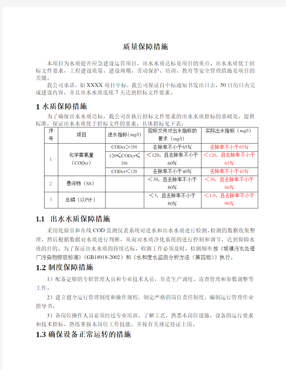 质量保障措施及方案