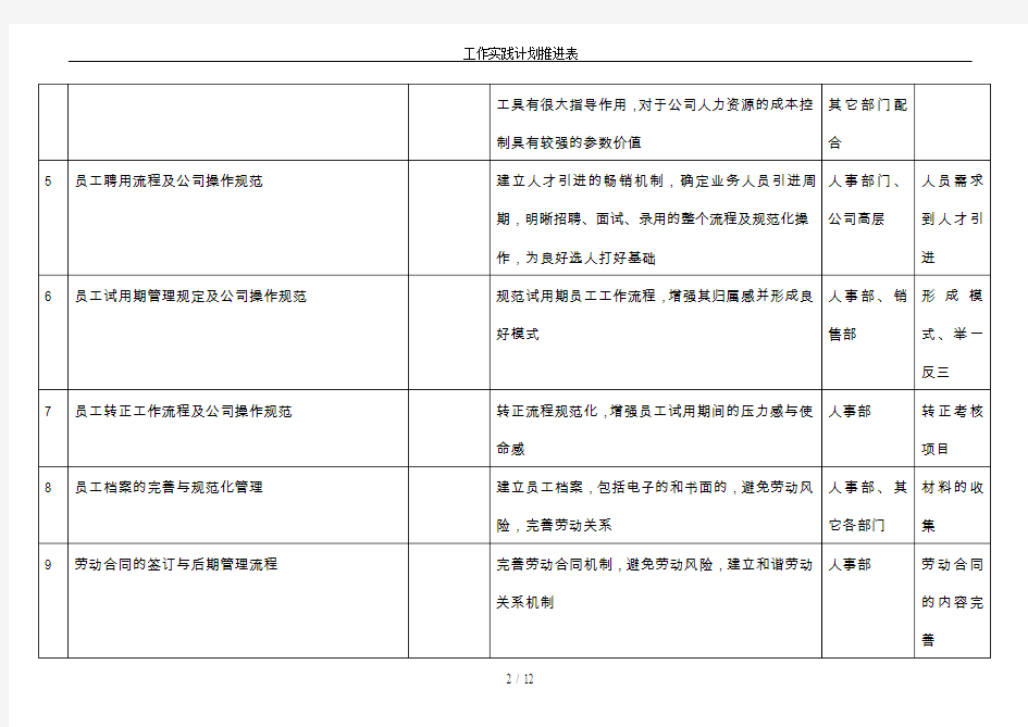 工作实践计划推进表