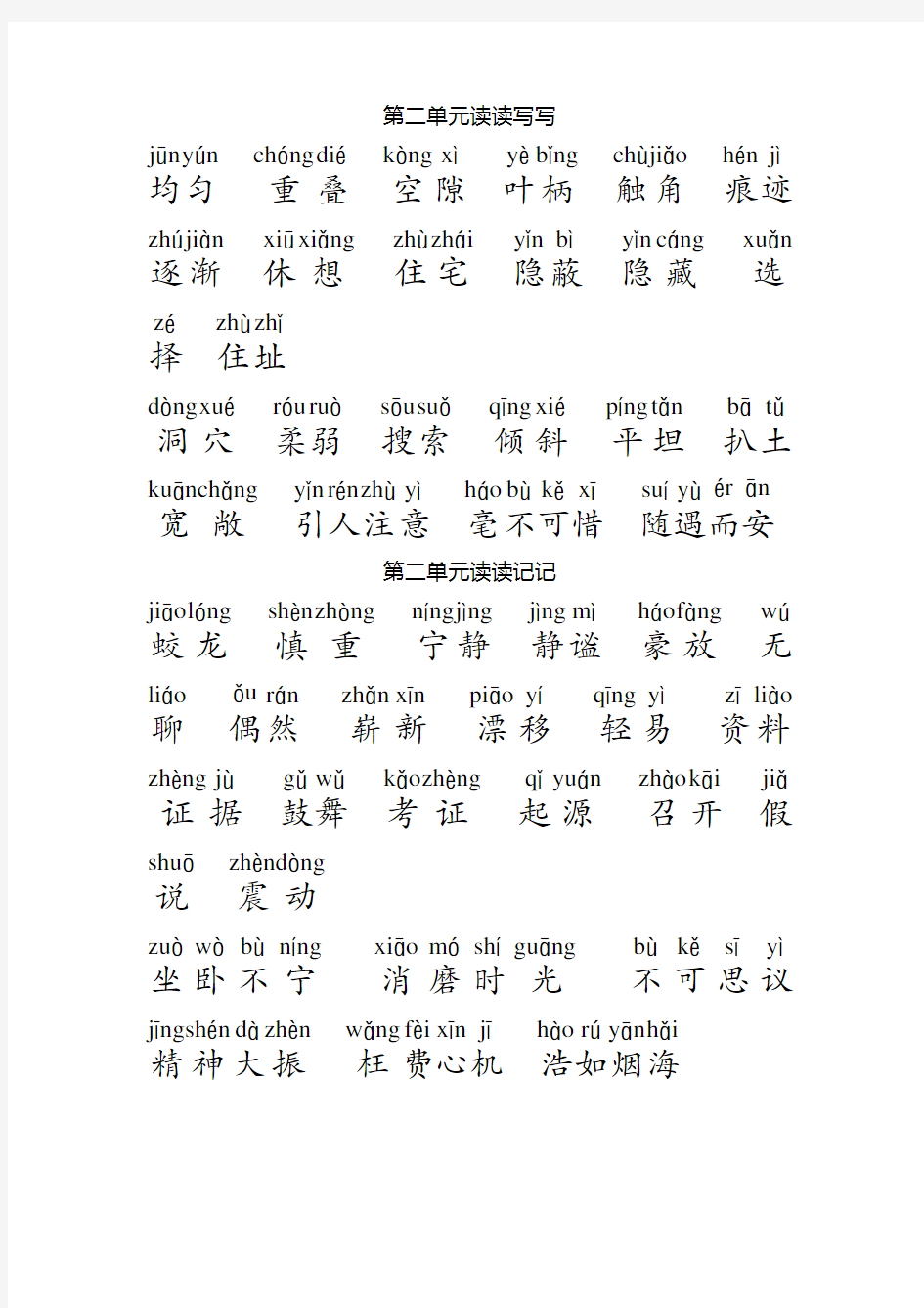 人教版四年级上册词语盘点带拼音超清晰