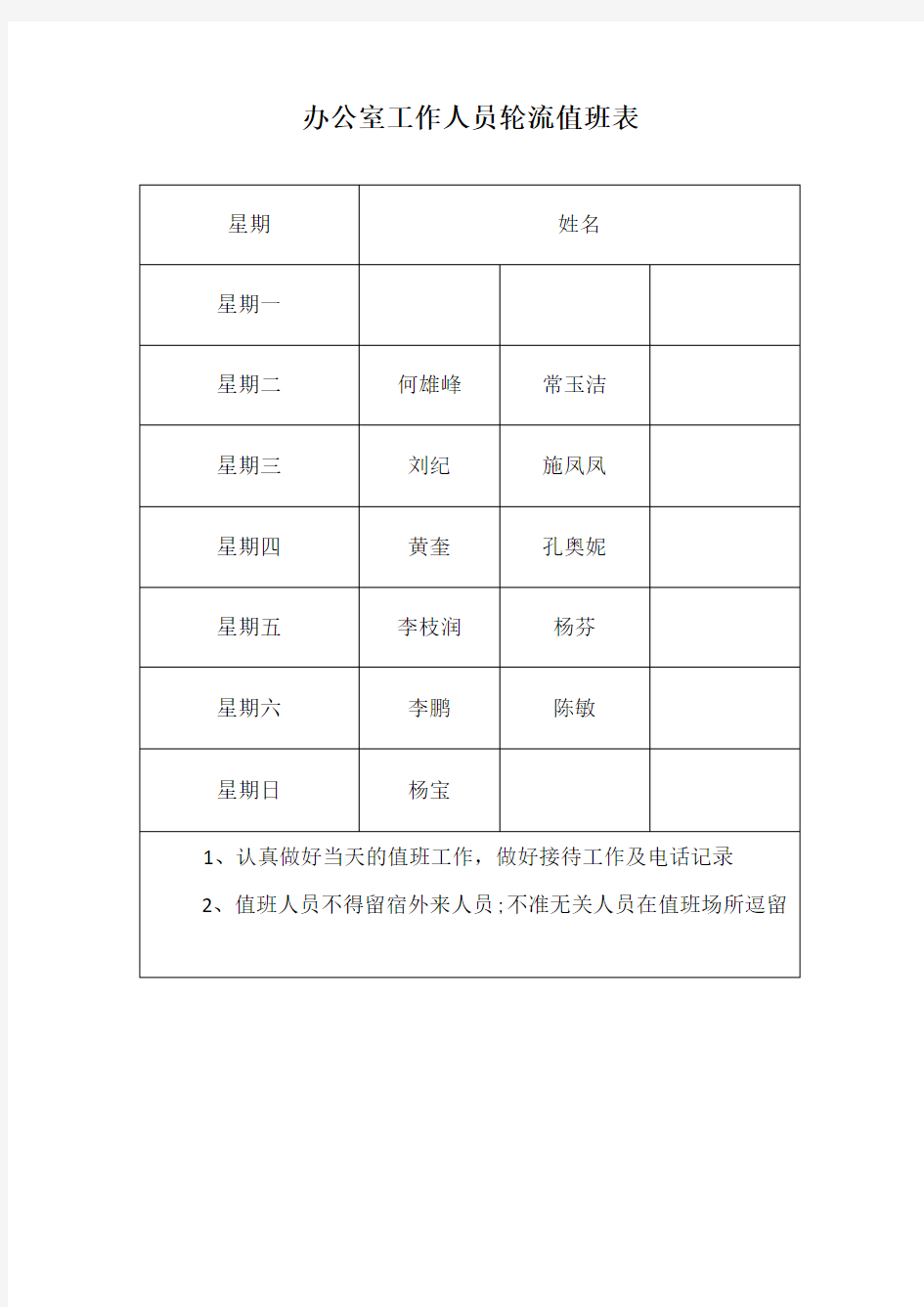 办公室工作人员轮流值班表.docx