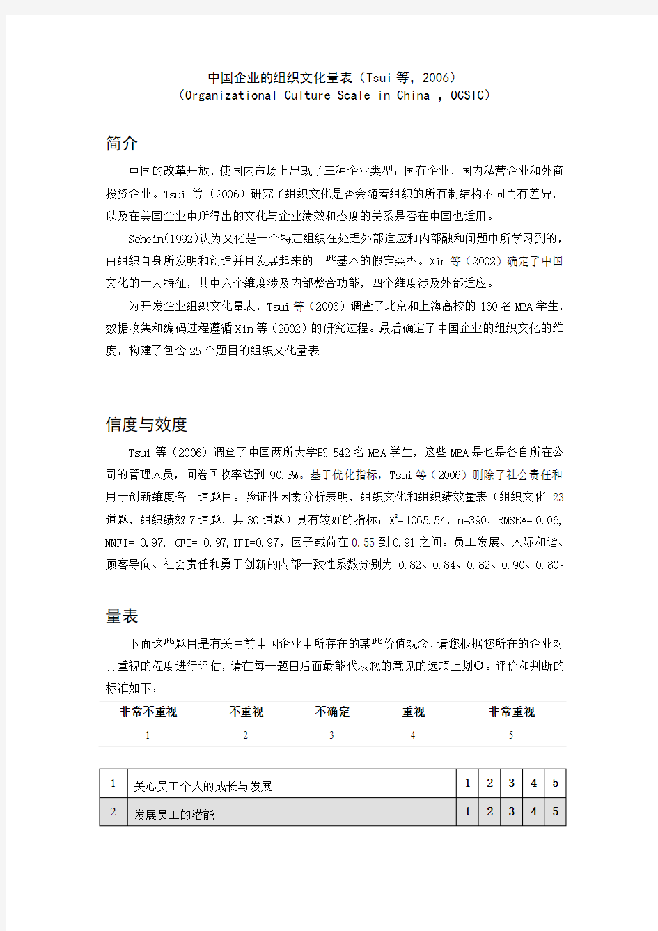 中国企业的组织文化量表Tsui等2006