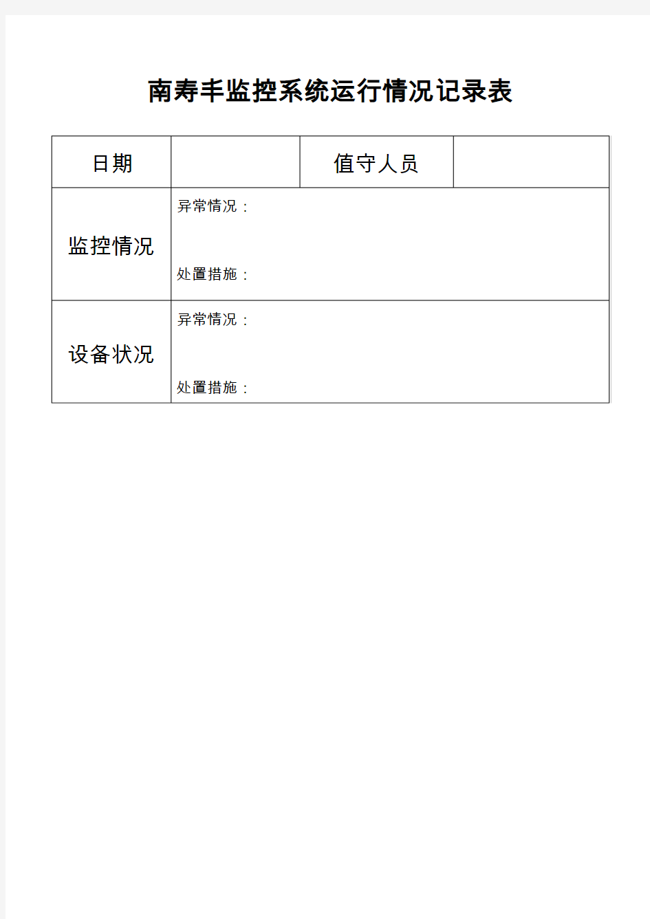 监控系统运行情况记录表